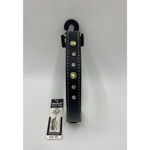 NEW Circle T Leather Studded Rhinestone Collar Black Lime Green 18” Inch Dog NWT